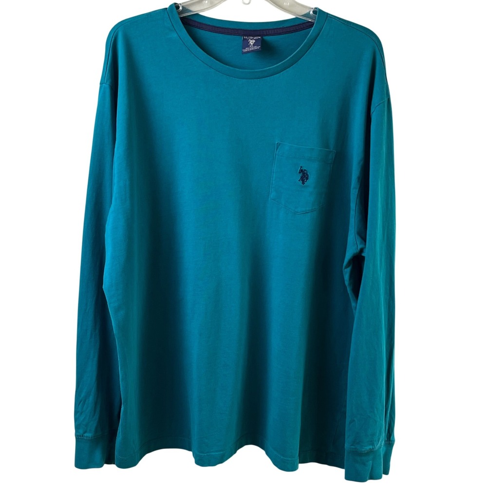 US Polo Assn. Teal Round Neck Long Sleeve Classic T-Shirt Logo XL Preppy Men's‎
